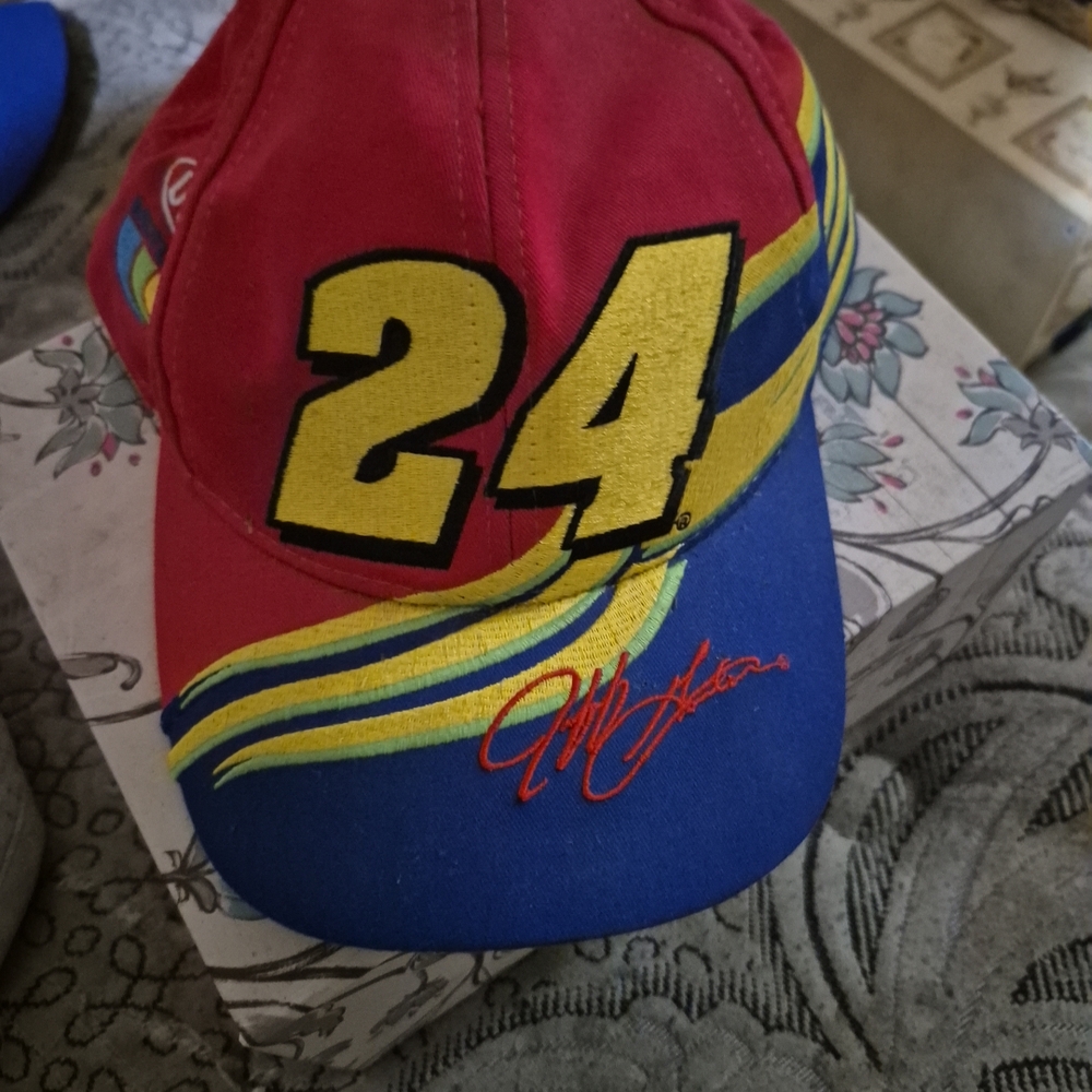 Vintage 90s Nadcar Jeff Gordon Red and Blue Racing Cap with Number 24